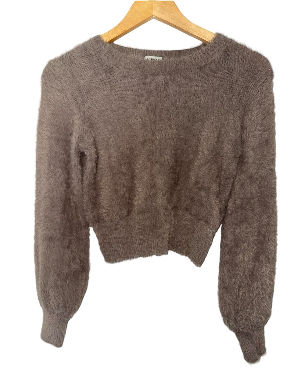 Aritzia Sunday Best Fuzzy Cropped Kitten Sweater Women's 2XS Gray Cozy Soft Warm